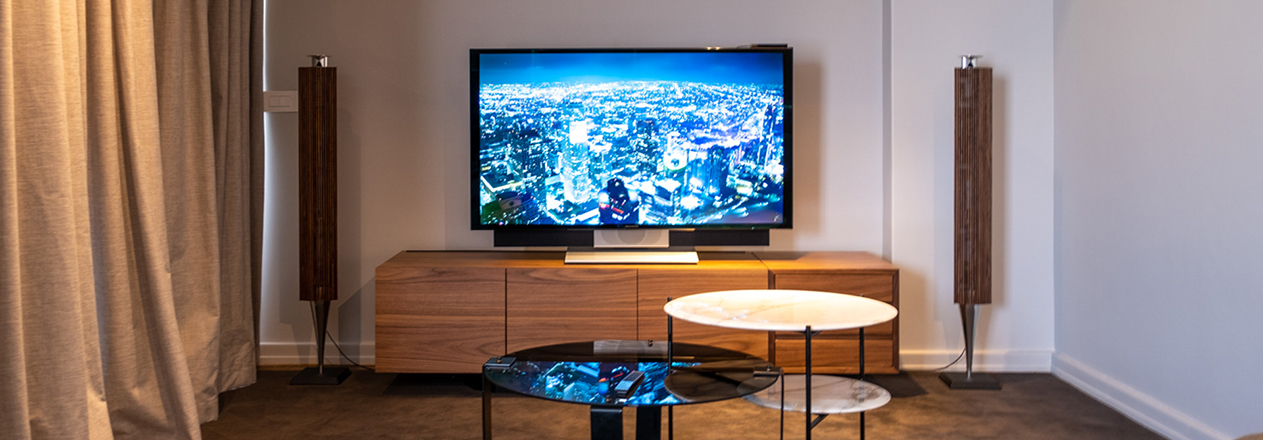 Bang & Olufsen television and loudspeakers integrated into a Cape Town home